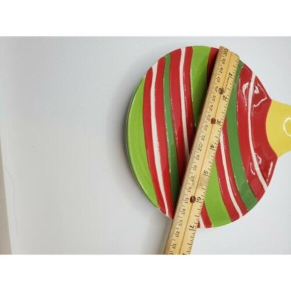 Set Of 2 Tag Ceramic Festive Holiday Plates In Ornament Shape Red Yellow Green - Picture 8 of 8